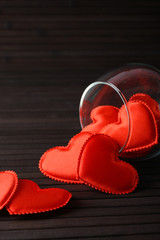 Red hearts in a glass