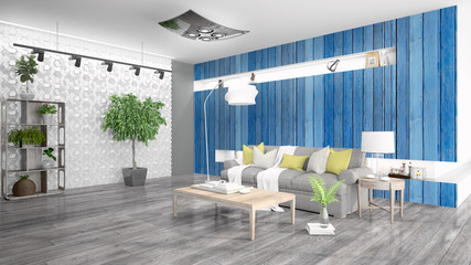 Modern bright interior . 3D rendering