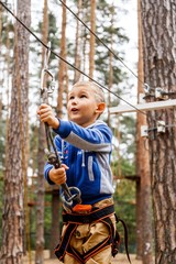 brave little boy having fun at adventure park