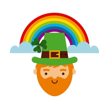 leprechaun and rainbow icon over white background. saint patrick's day. colorful design. vector illustration