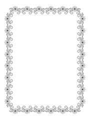 Elegant vertical frame with contours of flowers.  Vector clip art.