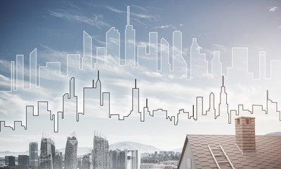 Concept of real estate and construction with drawn silhouette on