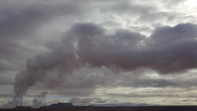 Steam and Clouds from Desert Power Plant