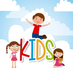 happy cute kids over white background. colorful design. vector illustration