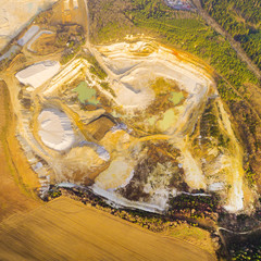 Aerial view of a open cast mine. Industrial landscape. Heavy industry from above.
