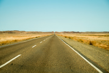 asphal thighway across the steppe