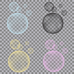  Fizzy blue, yellow, pink,  black bubbles on transparent backgro