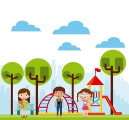 Obraz na płótnie Canvas happy kids playing on the playground. colorful design. vector illustration