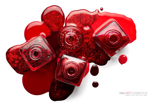 Fine art cosmetics image. Set of trendy red nail polish