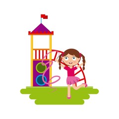 cartoon happy girl playing on the playground games. colorful design. vector illustration