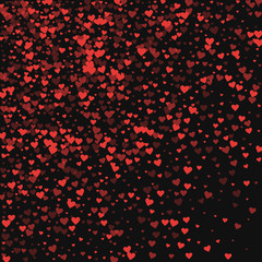 Fototapeta na wymiar Red hearts confetti. Abstract scatter on black valentine background. Vector illustration.