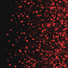 Fototapeta na wymiar Red hearts confetti. Right gradient on black valentine background. Vector illustration.