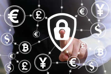 Finance insurance money protection business banking financial data web computer concept. Security...