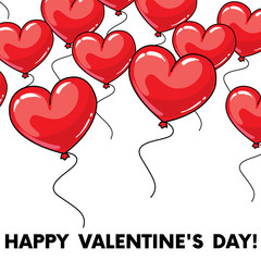 Many red balloons in the shape of a heart. Balls in the sky. Vector illustration. St. Valentine's Day.