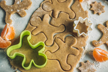 Preparing dough for baking gingerbread cookies