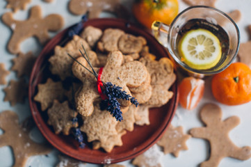 Christmas or new year gingerbread cookies on a plate