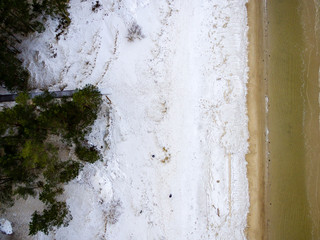 aerial view of frozen beach in winter