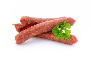 Smoked sausage salami isolated on a white background.