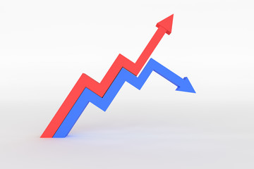 3d rendering of arrow going up and going down