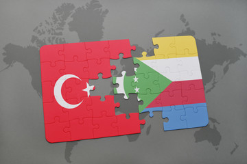 puzzle with the national flag of turkey and comoros on a world map