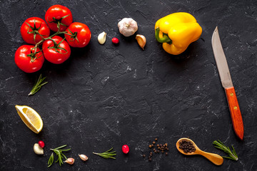 concept cook work on dark background top view mock up