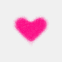 Fototapeta premium Magenta abstract heart sign badge, Valentines day blank button template with grain, noise, dotwork, halftone, grunge texture for logo, banners, labels, web, prints. 14th february. Vector illustration.