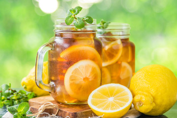 Iced tea in glass jars