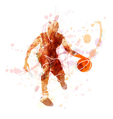 Fototapeta na wymiar Colored vector silhouette of basketball player with ball