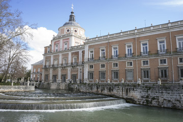 Facade of palace in the royal gardens of aranjuez in madrid, spa