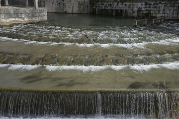 Beautiful fountains of water in the royal gardens of the palace