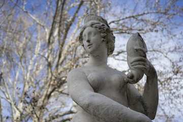 Sculptures of Greek gods in the royal gardens of the palace of a
