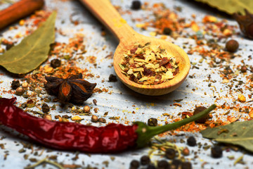 set of various aromatic spices