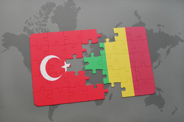 puzzle with the national flag of turkey and mali on a world map