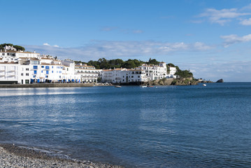 View of Cadaques and the Mediterranean seaside, traditional vill