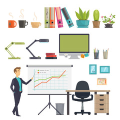 Colorful Business Workplace Icons Set