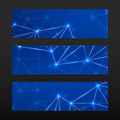 Banner with glowing connecting dots and lines. Abstract geometric background. Modern technology concept