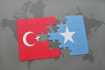 puzzle with the national flag of turkey and somalia on a world map