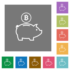 Bitcoin piggy bank square flat icons