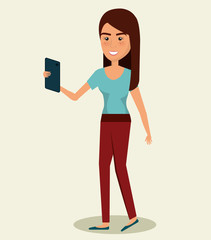 young woman using smartphone avatar character vector illustration design