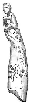 Horn carved by an Indian, vintage engraving.