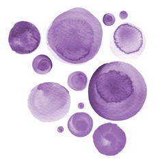 Set of watercolor violet, lavender, dark purple circles. Watercolour round elements for logo design, banners, posters.