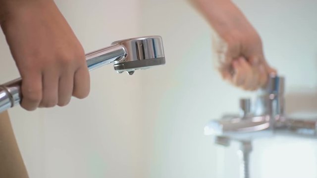 Closeup Slow Motion Footage Of Sexy Naked Woman Taking Shower And Turning Water On