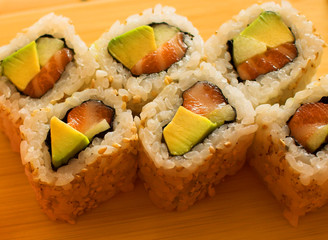 rolls with shrimp, crab and avocado