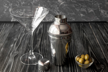 martini cocktail at wooden background close up
