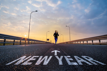 Woman running in new year 