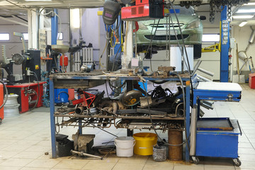 Interior of a car repair station