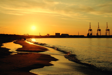 Sunset on the Stogi Beach  at Baltic Sea. Gdansk, Poland. - obrazy, fototapety, plakaty