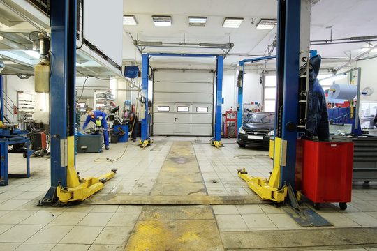 Interior of a car repair station