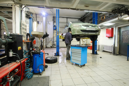 Interior of a car repair station