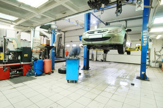 Interior of a car repair station